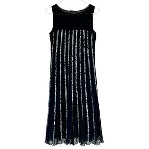 Sandra Darren Pleated Shift dress sheer top party cocktail dress goth Classic 6